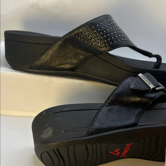 Vionic Black Studded Wedge Sandals-Women's-Size 9-Casual-Comfy-Vacation-Adjust - Picture 16 of 16